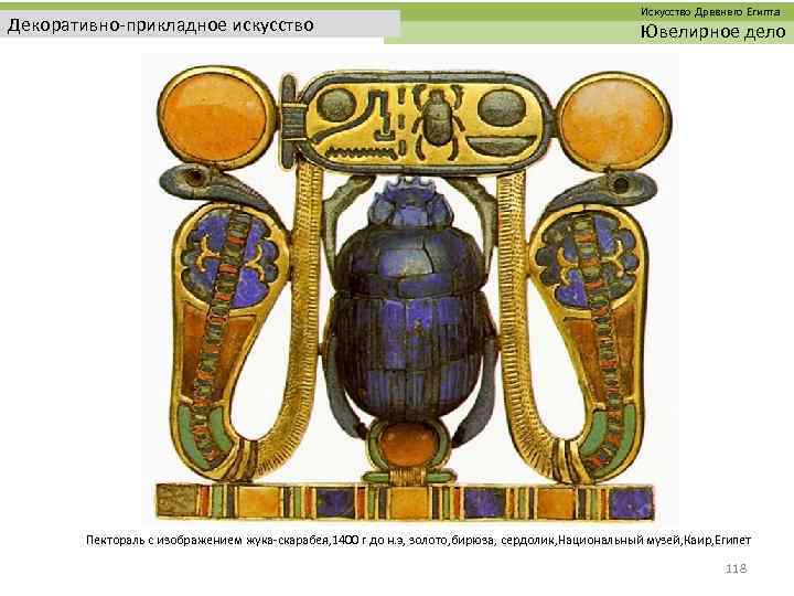  Искусство Древнего Египта Декоративно-прикладное искусство Ювелирное дело Пектораль с изображением жука-скарабея, 1400 г