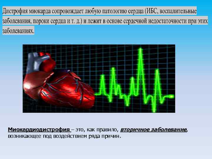 Миокардиодистрофия – это, как правило, вторичное заболевание, возникающее под воздействием ряда причин. 