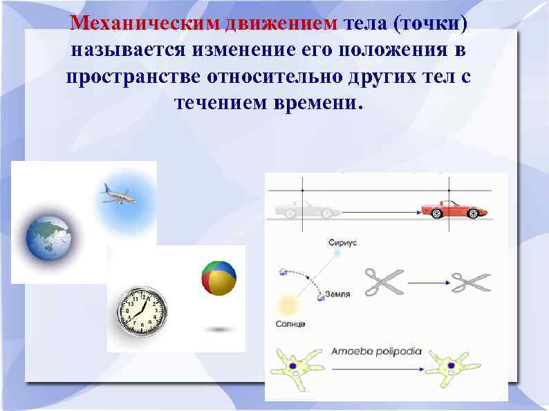 Механическим движением тела (точки) называется изменение его положения в пространстве относительно других тел с