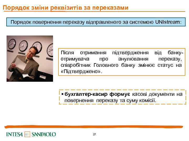 Порядок зміни реквізитів за переказами Порядок повернення переказу відправленого за системою UNIstream: Після отримання