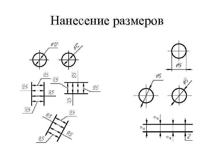 На каком рисунке не соблюдены основные правила нанесения размеров тест