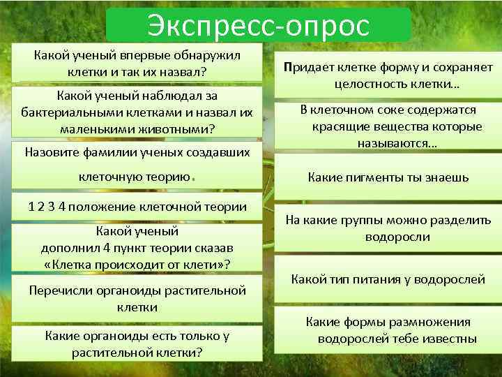 Экспресс-опрос Какой ученый впервые обнаружил клетки и так их назвал? Какой ученый наблюдал за