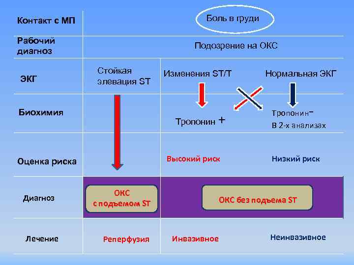 Боль в груди Контакт с МП Рабочий диагноз ЭКГ Подозрение на ОКС Стойкая элевация