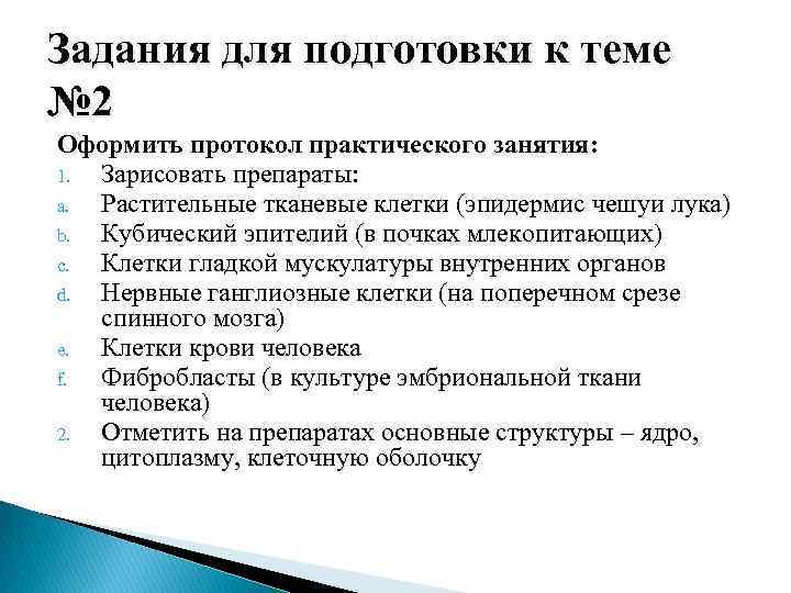 Задания для подготовки к теме № 2 Оформить протокол практического занятия: 1. Зарисовать препараты: