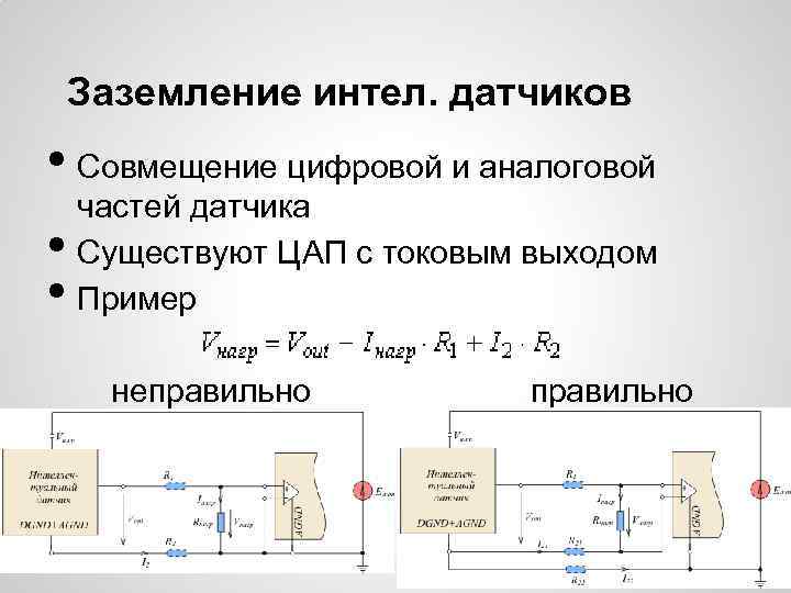 Заземление интел. датчиков • Совмещение цифровой и аналоговой • • частей датчика Существуют ЦАП