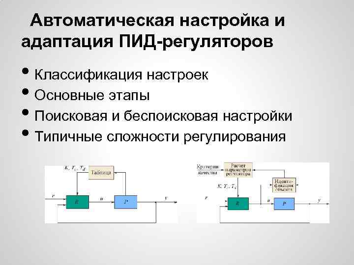 Автоматическая настройка и адаптация ПИД-регуляторов • Классификация настроек • Основные этапы • Поисковая и