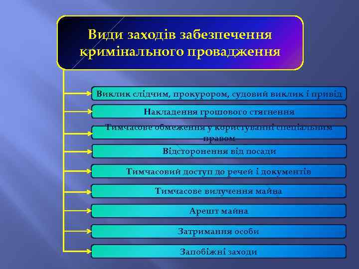 Види заходів забезпечення кримінального провадження Виклик слідчим, прокурором, судовий виклик і привід Накладення грошового