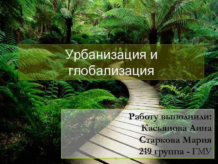 Урбанизация и глобализация Работу выполнили: Касьянова Анна Старкова Мария 219 группа - ГМУ 