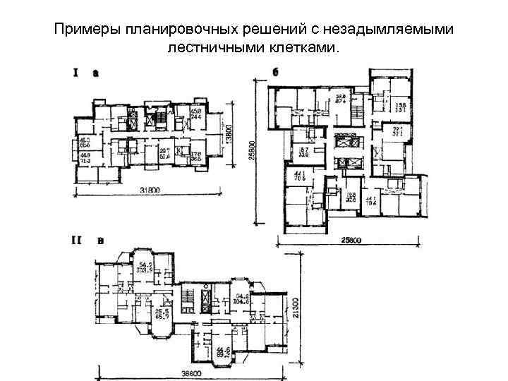 Примеры планировочных решений с незадымляемыми лестничными клетками. 