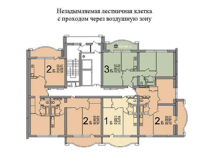 Незадымляемая лестничная клетка с проходом через воздушную зону 