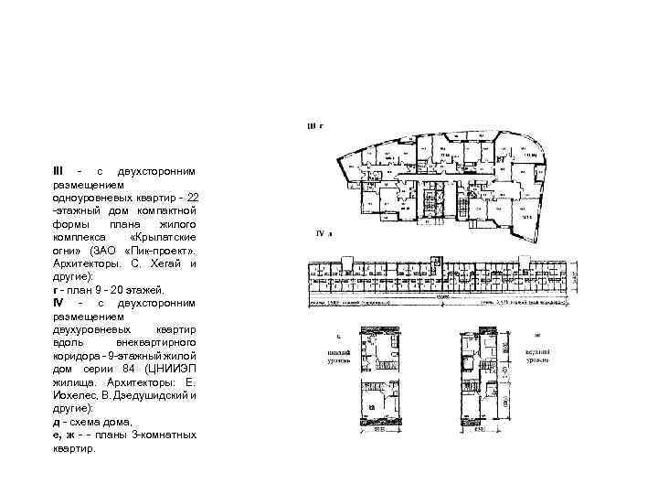 III - с двухсторонним размещением одноуровневых квартир - 22 -этажный дом компактной формы плана