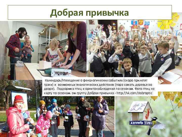 Добрая привычка Календарь/Извещение о фенологических событиях (скоро прилетят грачи) и возможных экологических действиях (пора