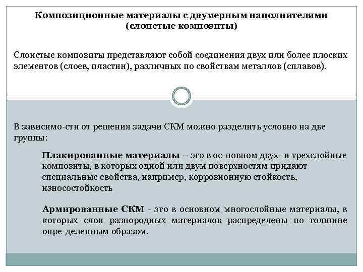 Композиционные материалы с двумерным наполнителями (слоистые композиты) Слоистые композиты представляют собой соединения двух или