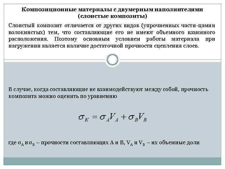 Композиционные материалы с двумерным наполнителями (слоистые композиты) Слоистый композит отличается от других видов (упрочненных