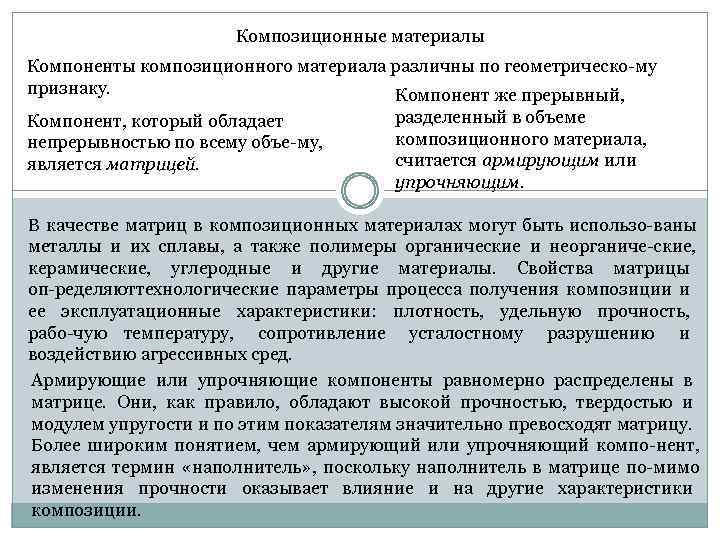 Композиционные материалы Компоненты композиционного материала различны по геометрическо му признаку. Компонент же прерывный, Компонент,