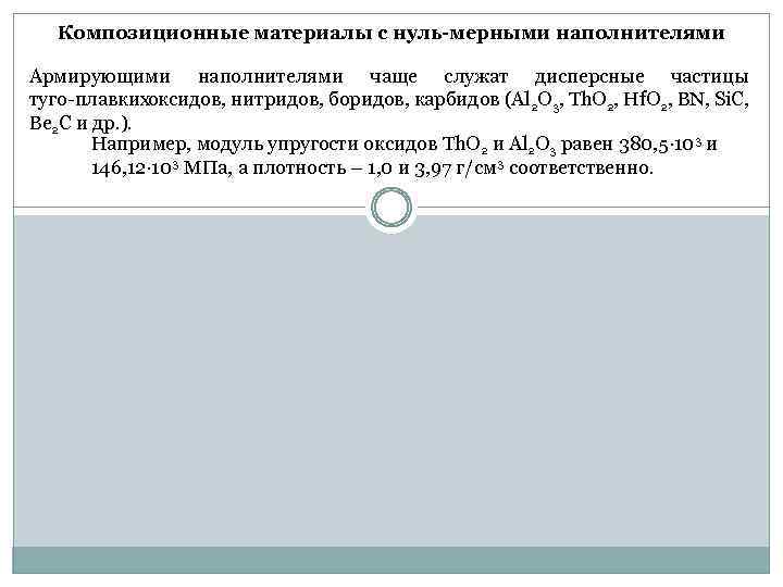 Композиционные материалы с нуль-мерными наполнителями Армирующими наполнителями чаще служат дисперсные частицы туго плавких оксидов,