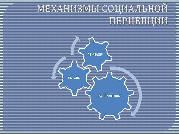 МЕХАНИЗМЫ СОЦИАЛЬНОЙ ПЕРЦЕПЦИИ РЕФЛЕКСИЯ ЭМПАТИЯ ИДЕНТИФИКАЦИЯ 