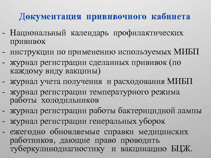 Документация прививочного кабинета - Национальный календарь профилактических прививок - инструкции по применению используемых МИБП