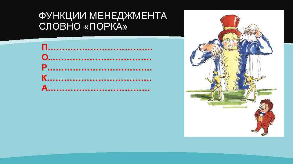 ФУНКЦИИ МЕНЕДЖМЕНТА СЛОВНО «ПОРКА» П………………. О. . . ………………. Р………………. К………………. А……………… 