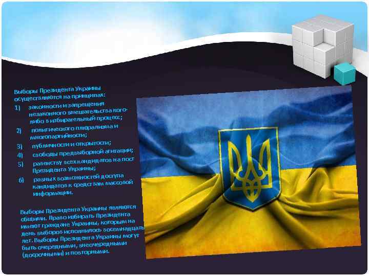 раины Выборы Президента Ук ципах: осуществляются на прин ения 1) законности и запрещельства когонезаконного