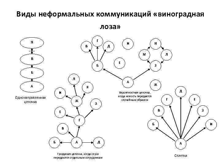 Виды неформальных коммуникаций «виноградная лоза» Г Я В Н И Д М В Б