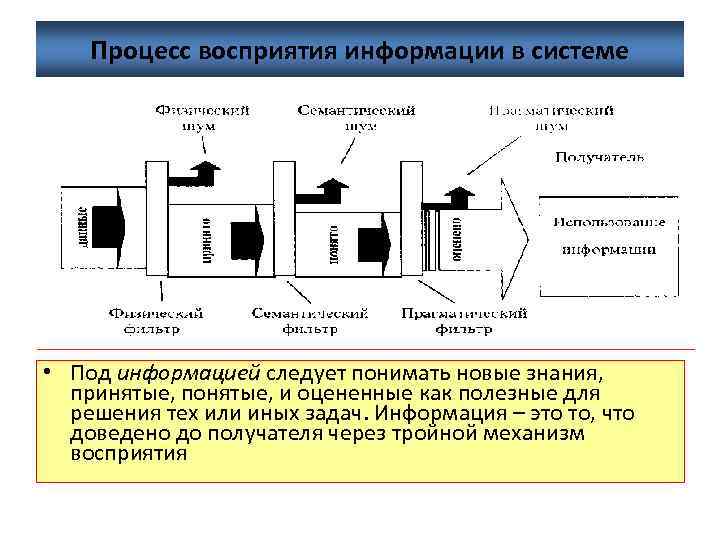 Процесс восприятия информации в системе • Под информацией следует понимать новые знания, принятые, понятые,