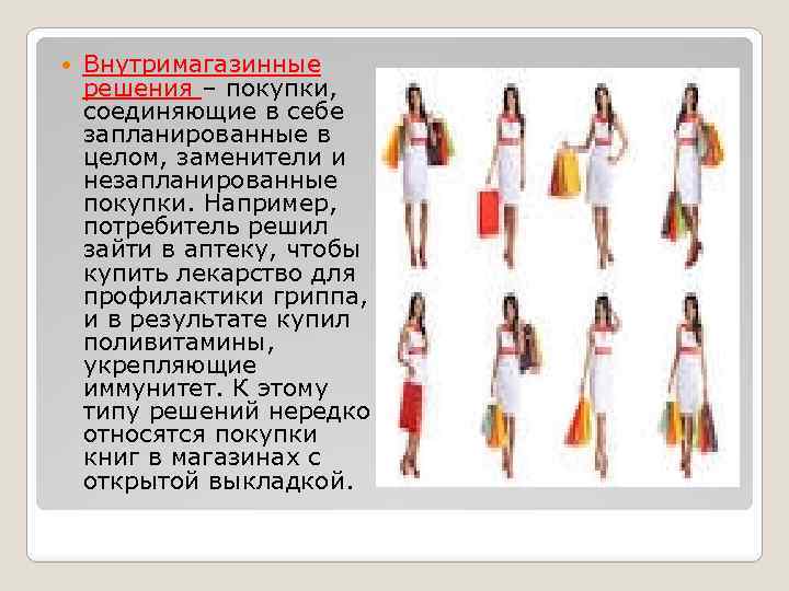  Внутримагазинные решения – покупки, соединяющие в себе запланированные в целом, заменители и незапланированные