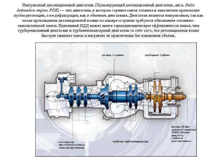 Импульсный детонационный двигатель (Пульсирующий детонационный двигатель, англ. Pulse detonation engine, PDE) — тип двигателя,