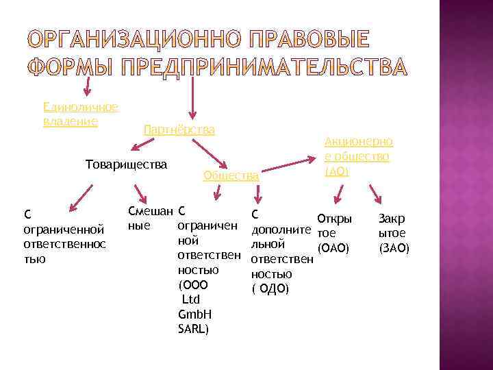 Единоличное владение Партнёрства Товарищества С ограниченной ответственнос тью Общества Смешан С ные ограничен ной