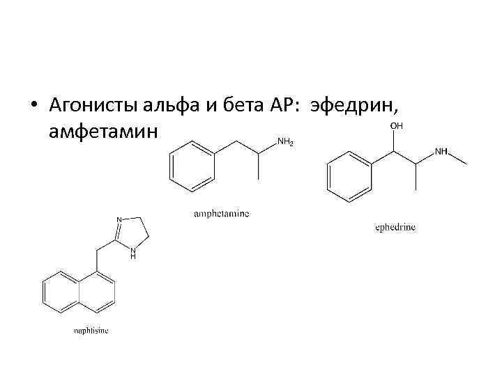  • Агонисты альфа и бета АР: эфедрин, амфетамин 