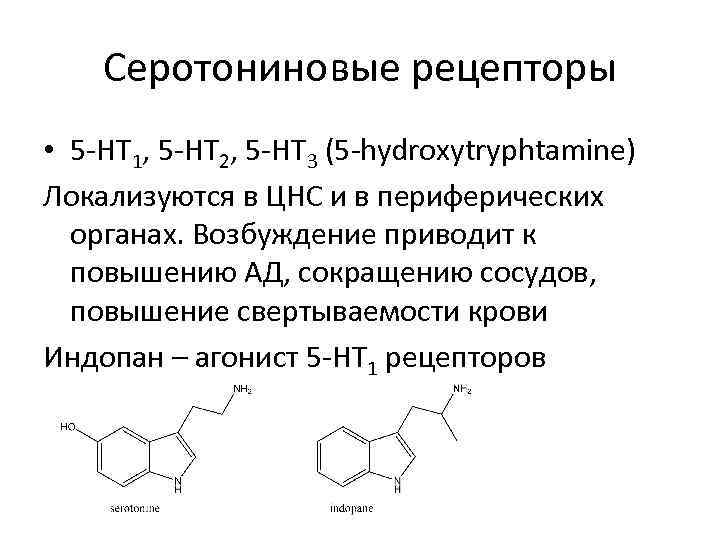 Серотониновые рецепторы • 5 -НТ 1, 5 -НТ 2, 5 -НТ 3 (5 -hydroxytryphtamine)