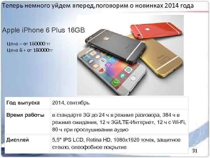 Теперь немного уйдем вперед, поговорим о новинках 2014 года Apple i. Phone 6 Plus