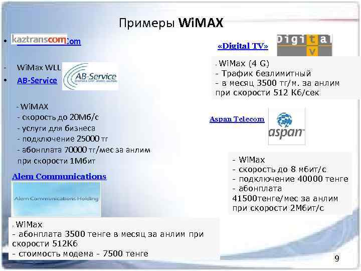 Примеры Wi. MAX • АО Kaz. Trans. Com • Wi. Max WLL AB-Service -