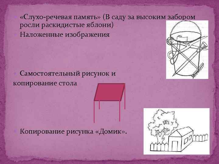  «Слухо-речевая память» (В саду за высоким забором росли раскидистые яблони) Наложенные изображения Самостоятельный