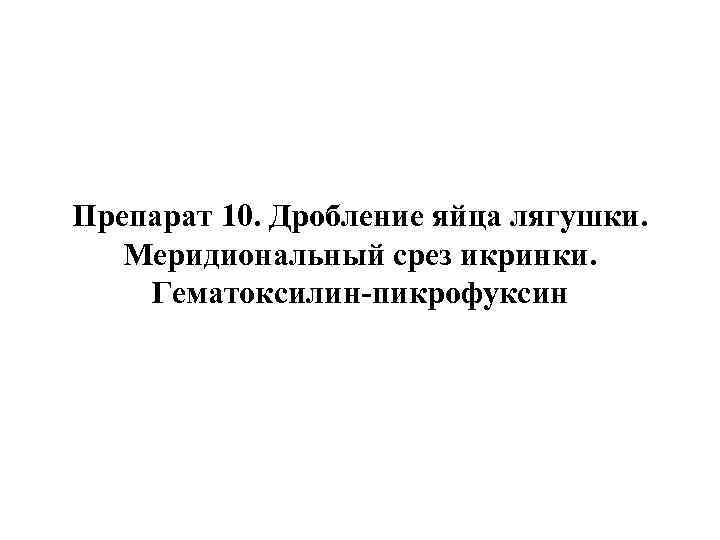 Препарат 10. Дробление яйца лягушки. Меридиональный срез икринки. Гематоксилин-пикрофуксин 