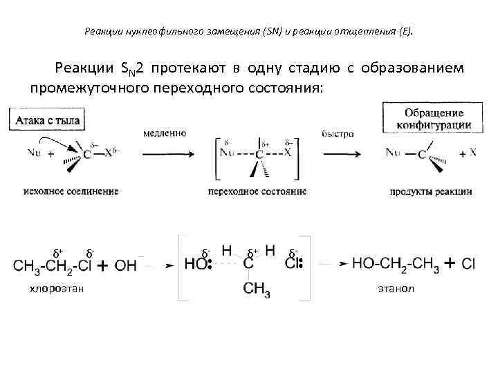 Реакции нуклеофильного замещения (SN) и реакции отщепления (E). Реакции SN 2 протекают в одну