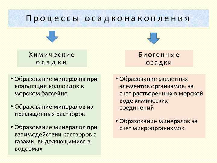 Процессы осадконакопления Химические осадки Биогенные осадки • Образование минералов при коагуляции коллоидов в морском