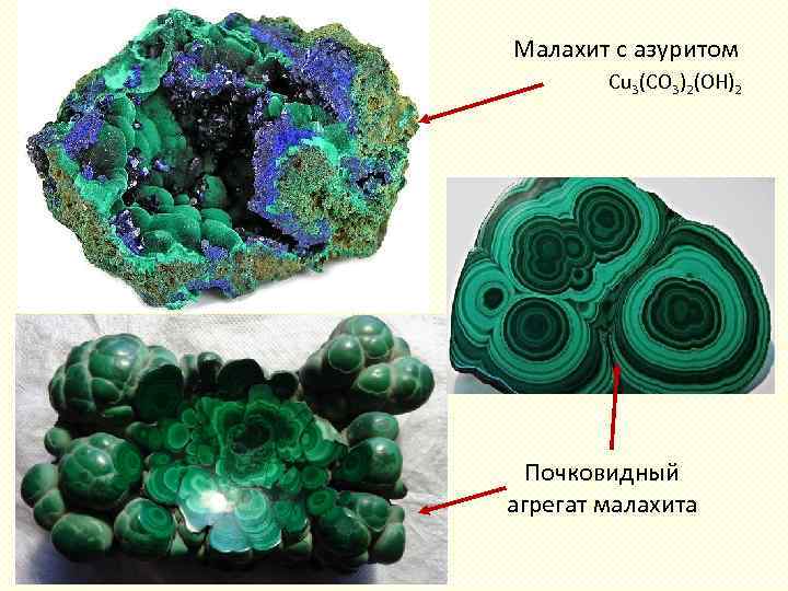 Малахит с азуритом Cu 3(СО 3)2(ОН)2 Почковидный агрегат малахита 