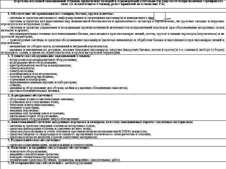 Перечень наземной авиационной техники, применение которой в аэропортовой деятельности допускается при наличии сертификата типа