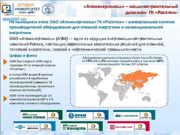  «Атомэнергомаш» – машиностроительный дивизион ГК «Росатом» На нынешнем этапе ОАО «Атомэнергомаш» ГК «Росатом»