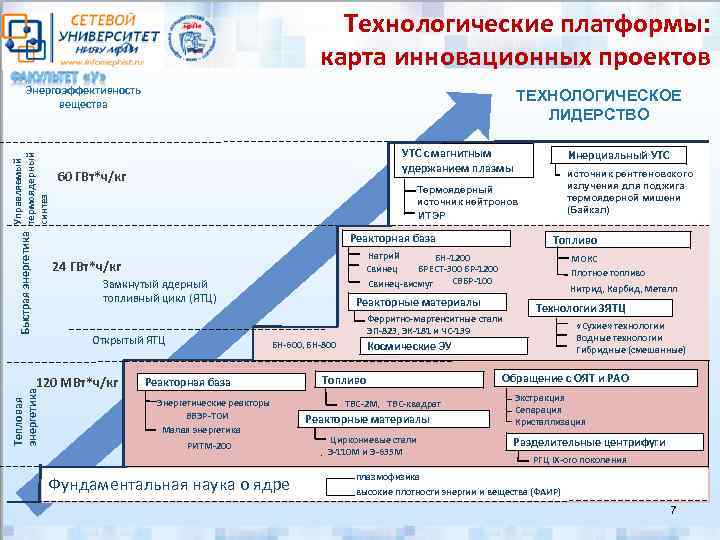 Технологические платформы: карта инновационных проектов ТЕХНОЛОГИЧЕСКОЕ ЛИДЕРСТВО УТС с магнитным удержанием плазмы 60 ГВт*ч/кг