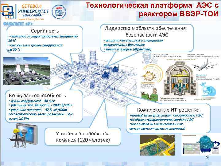 Технологическая платформа АЭС с реактором ВВЭР-ТОИ Серийность • снижение эксплуатационных затрат на 10 %