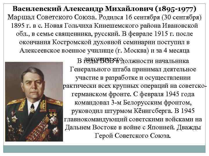 Василевский александр михайлович биография презентация