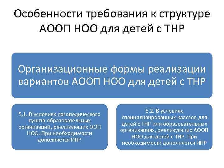 Особенности требования к структуре АООП НОО для детей с ТНР Организационные формы реализации вариантов