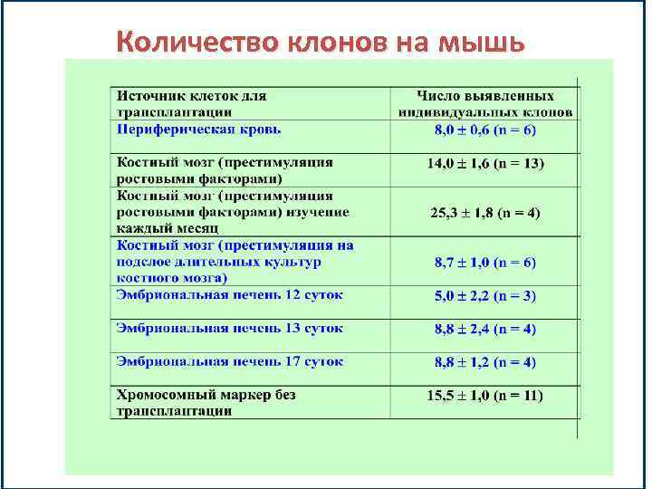 Количество клонов на мышь 