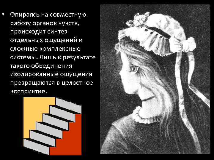  • Опираясь на совместную работу органов чувств, происходит синтез отдельных ощущений в сложные