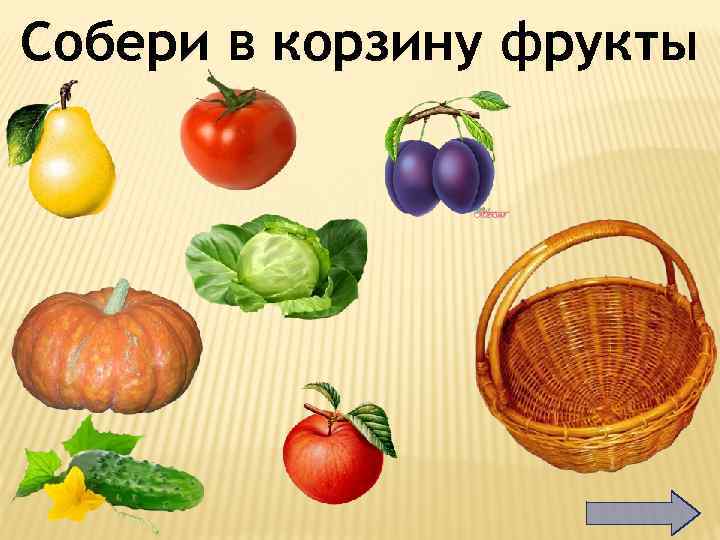 Собери в корзину фрукты 