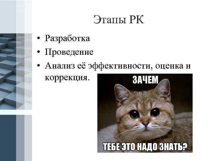 Этапы РК • Разработка • Проведение • Анализ её эффективности, оценка и коррекция. Pro.