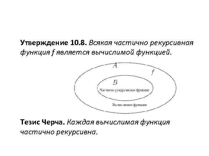 Утверждение 10. 8. Всякая частично рекурсивная функция f является вычислимой функцией. Тезис Черча. Каждая