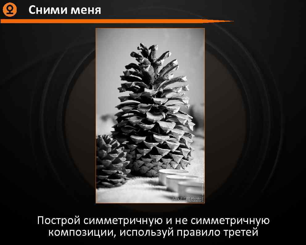 Сними меня Построй симметричную и не симметричную композиции, используй правило третей 
